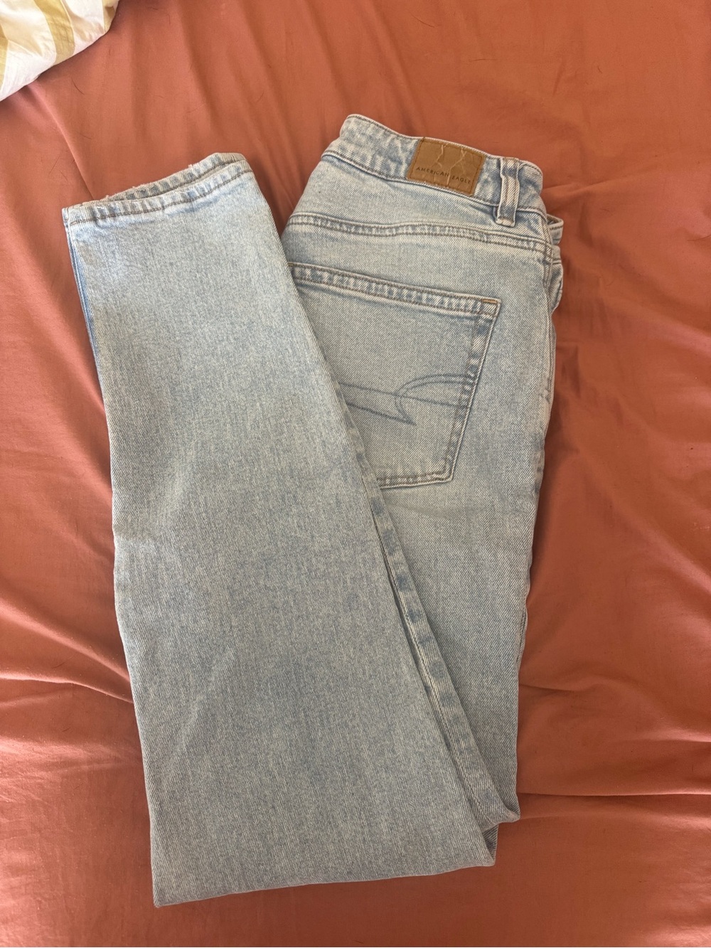 AE Light Wash High-Rise Strigid Mom Jeans